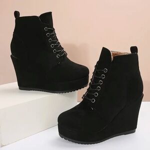 Wedge Heel Lace Up Booties